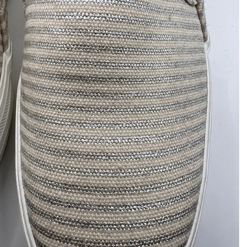 Keds Double Decker Sneaker 7.5 Cream Silver Excellent Striped Metallic Platform